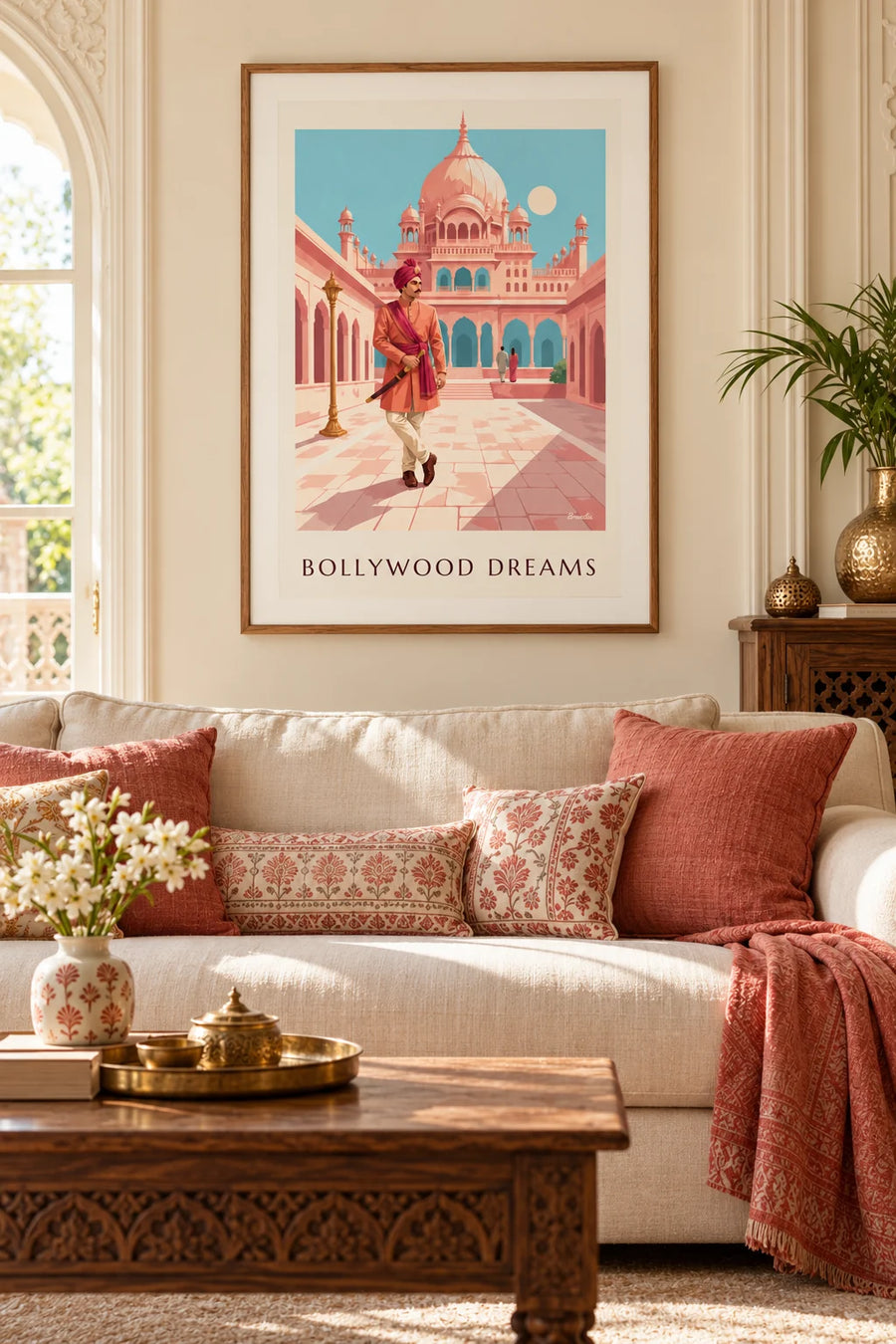 Affiche Bollywood, héros indien devant un palais à coupoles : encadrée au mur