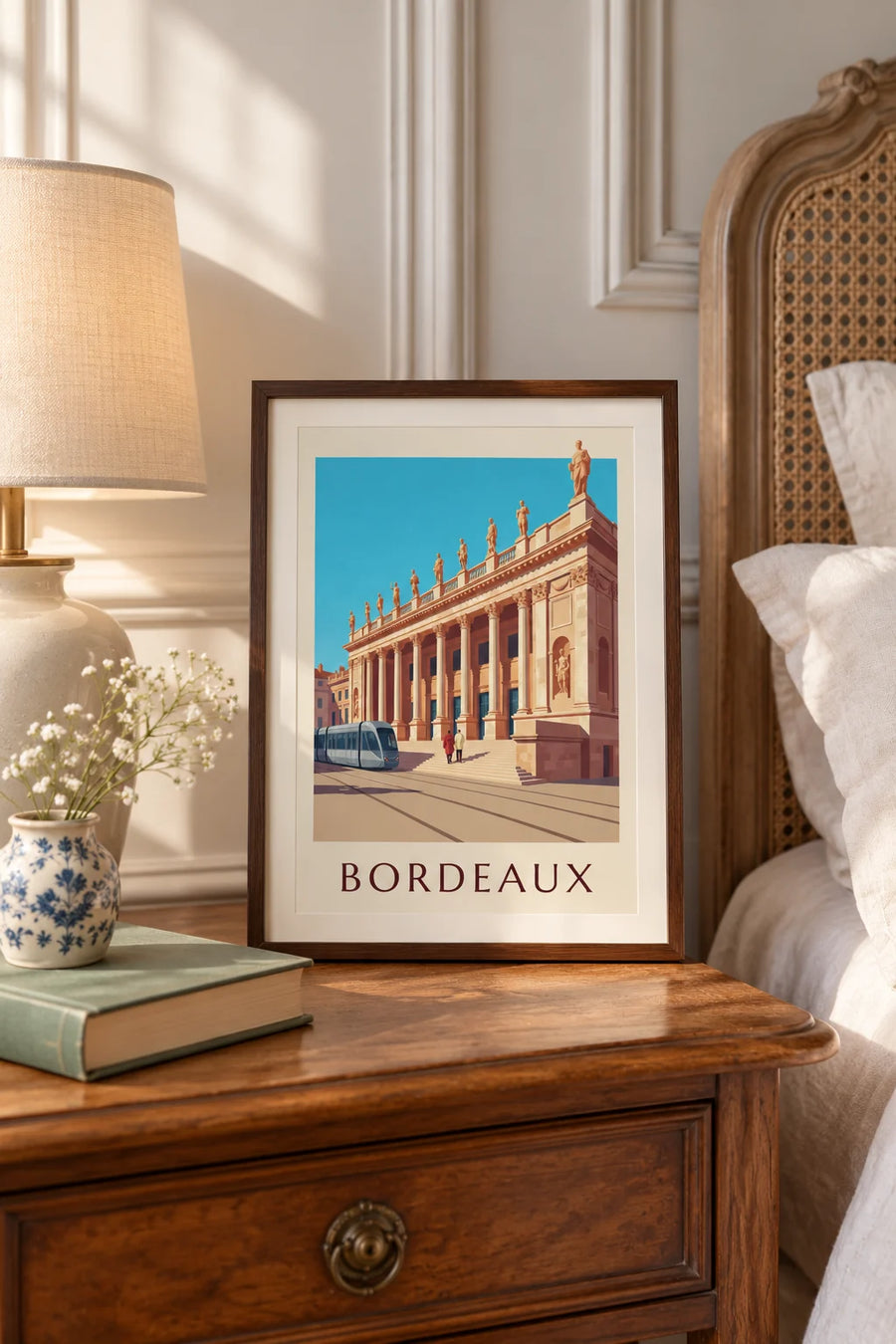 Poster Grand Théâtre en Place de la Comédie in Bordeaux: klein formaat A4 ingelijst