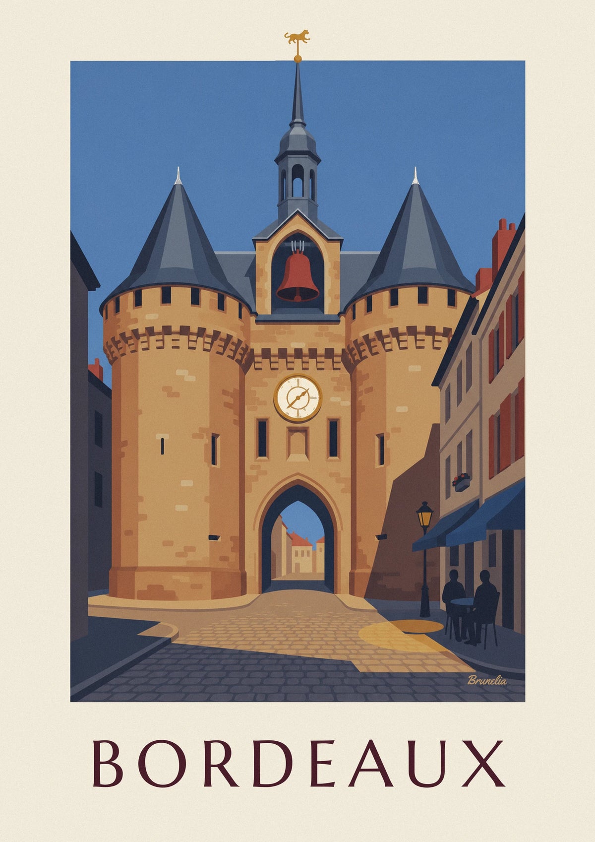 Poster Grosse Cloche in Bordeaux und Café-Terrasse