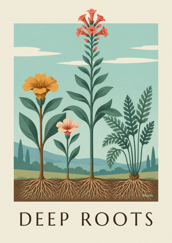 Affiche planche botanique de plantes et racines