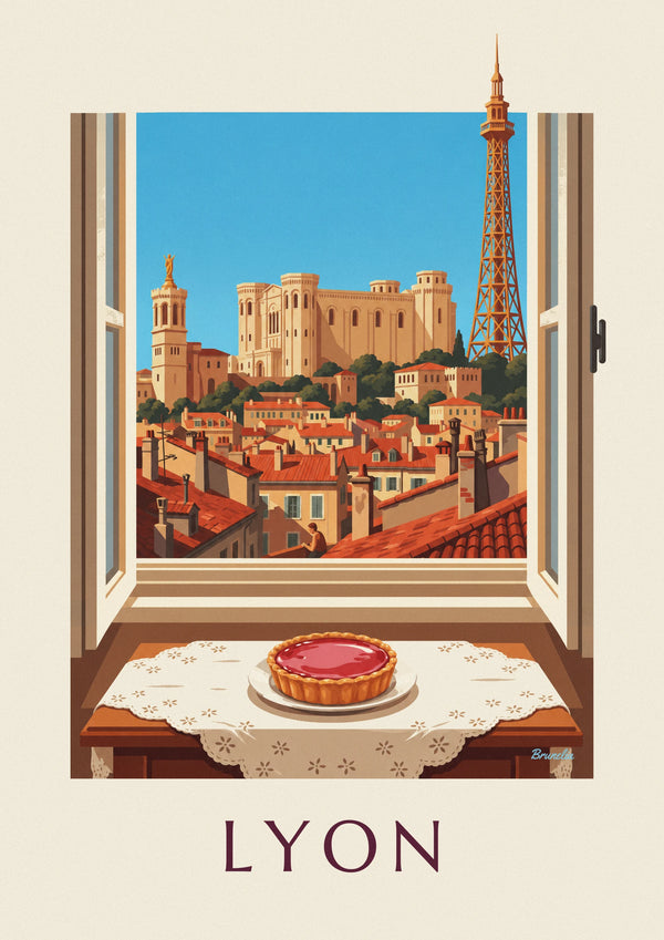 Poster Pralinen-Tarte am Fenster eines Wohnzimmers in Lyon