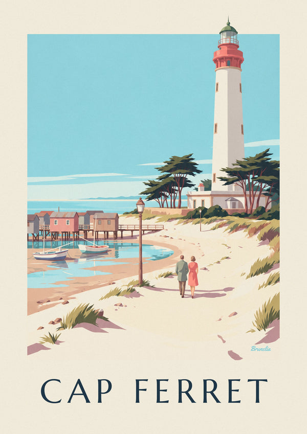 Affiche phare et cabanes ostréicoles du Cap Ferret