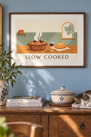 Poster Cassoulet aus Toulouse in seiner Terrakotta-Cassole: gerahmt an der Wand