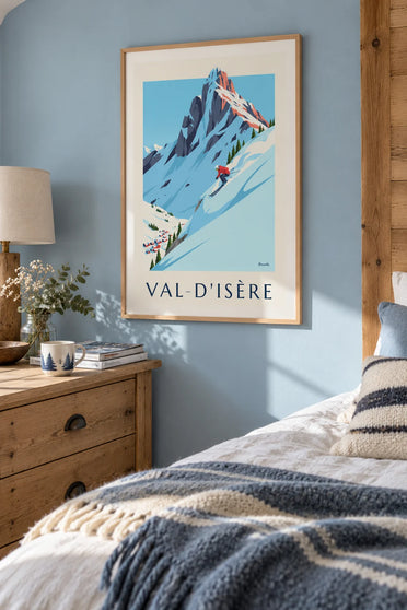 Poster Skifahrer im Tiefschnee in Val-d'Isère: gerahmt an der Wand