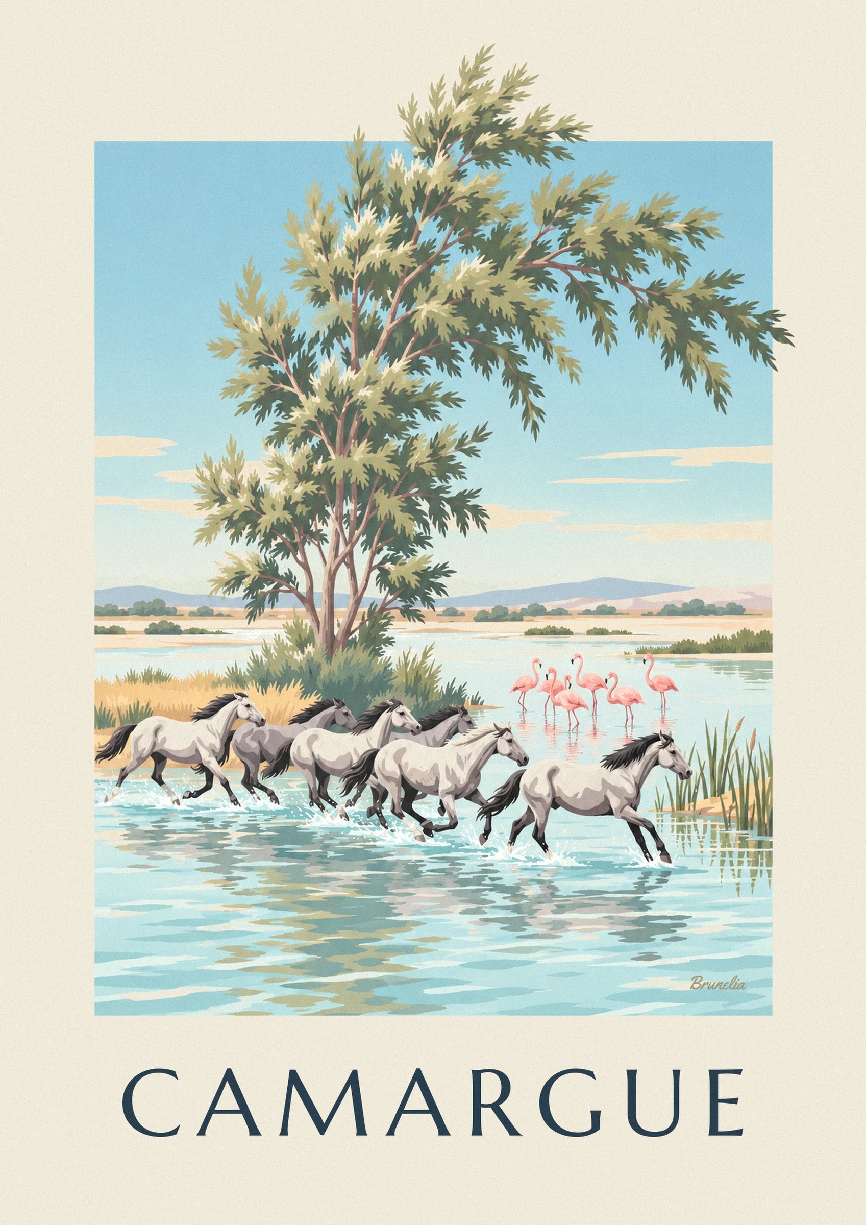 Poster Camargue-Pferde im Galopp durch die Sümpfe: Detail in Nahaufnahme