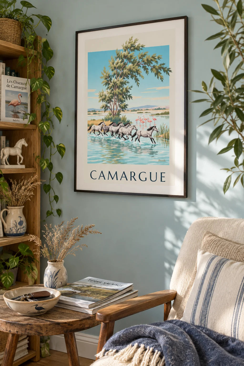 Camargue horses galloping through the marshes poster on the wall