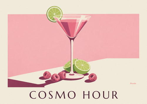 Poster Cosmopolitan-Cocktail mit Himbeere und Limette: das ganze Poster