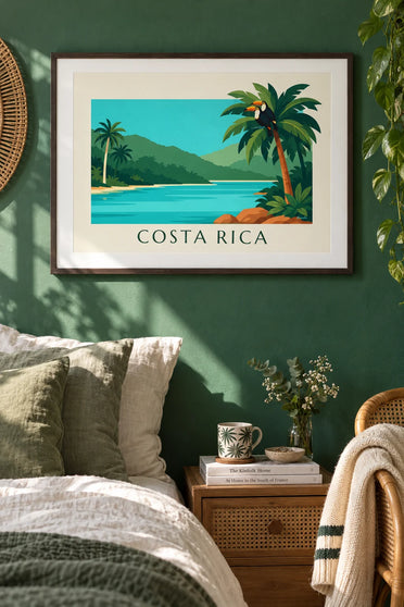 Affiche 2 toucans et lagune tropicale du Costa Rica : encadrée au mur