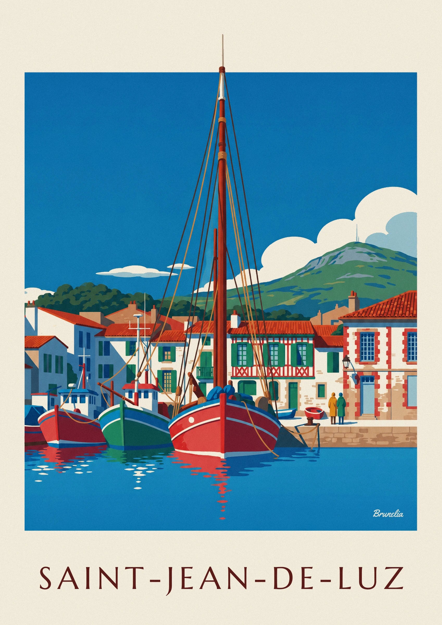 Poster Fischerhafen von Saint-Jean-de-Luz und La Rhune: Detail in Nahaufnahme
