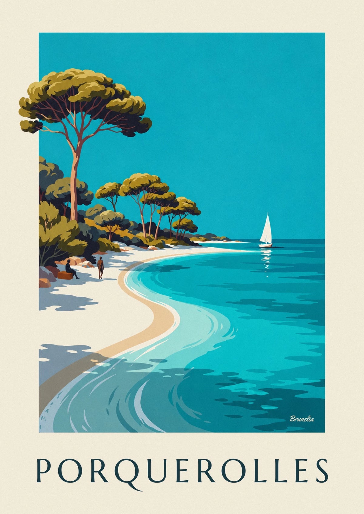 Porquerolles Notre-Dame beach and pines poster
