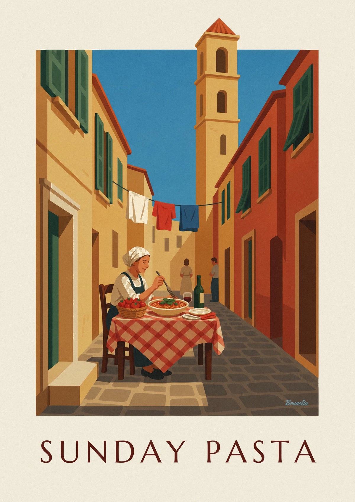 Basil spaghetti in an Italian alley poster