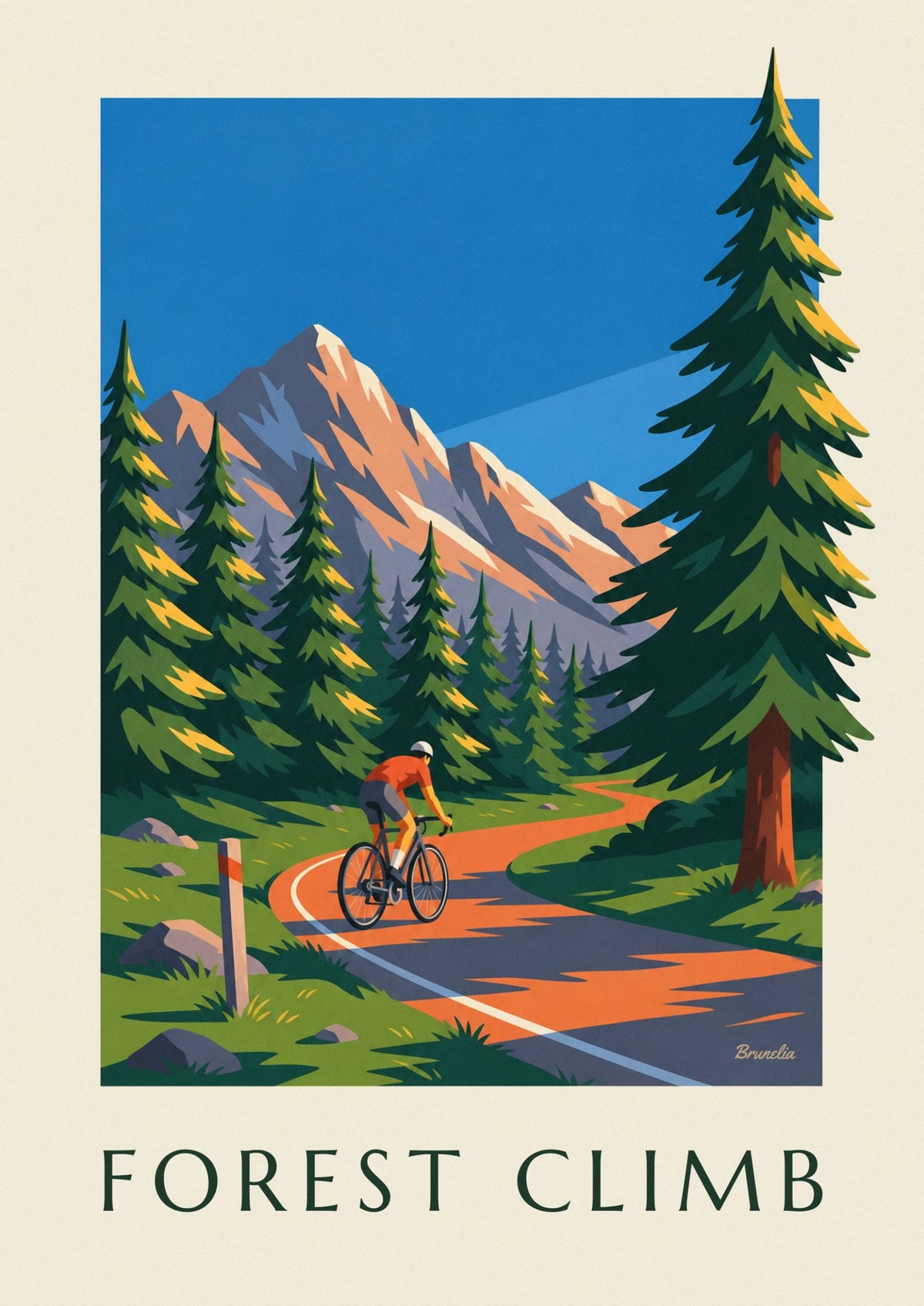 Affiche cyclotourisme en montagne et forêt