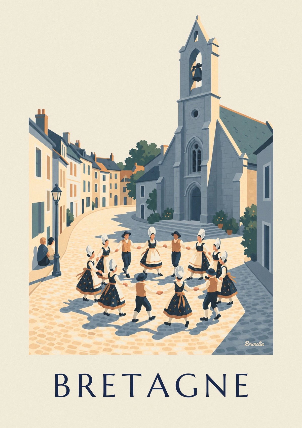 Breton folk dance in traditional costume poster