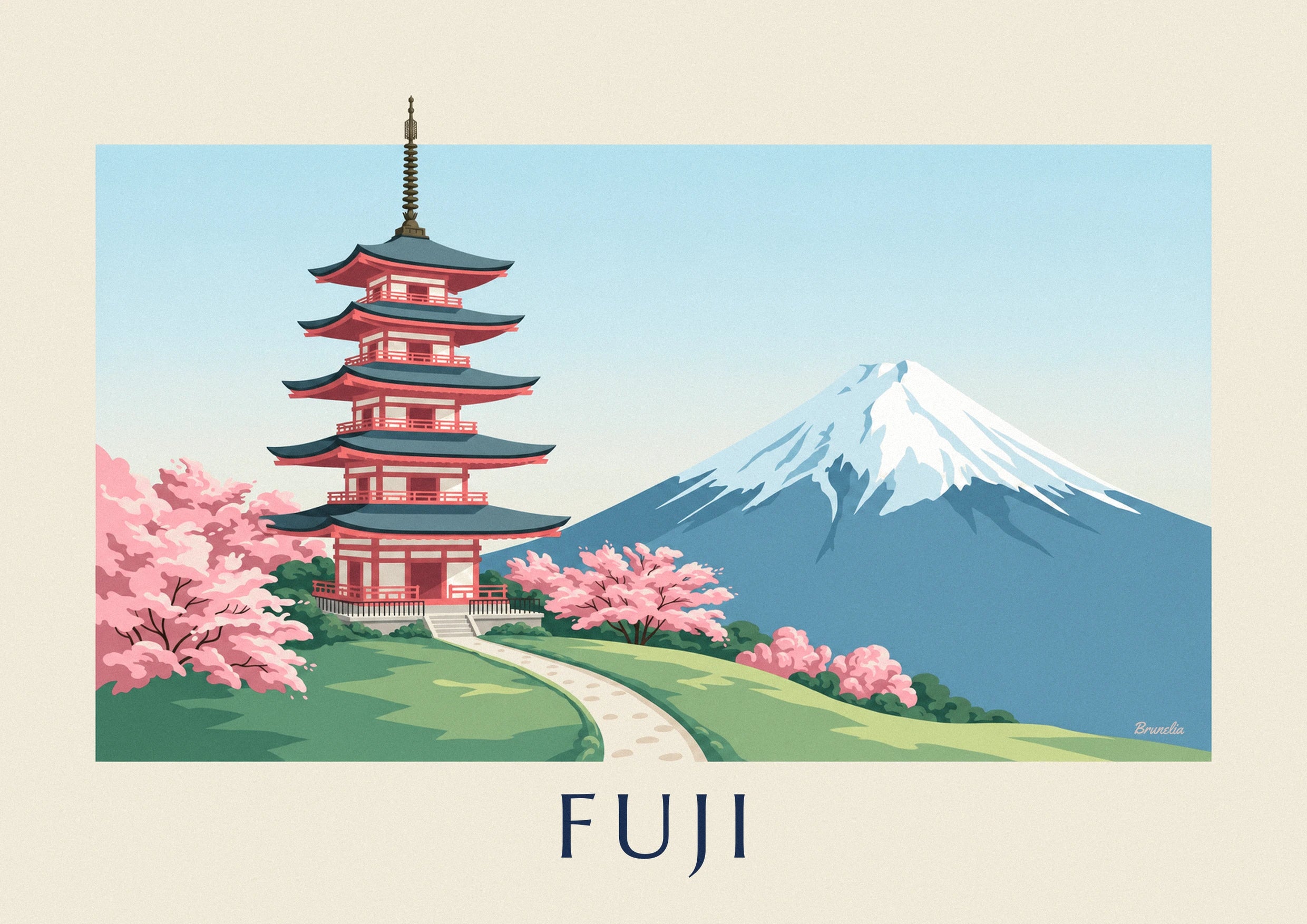Poster Chureito-pagode met de berg Fuji en kersenbloesem: detail in close-up