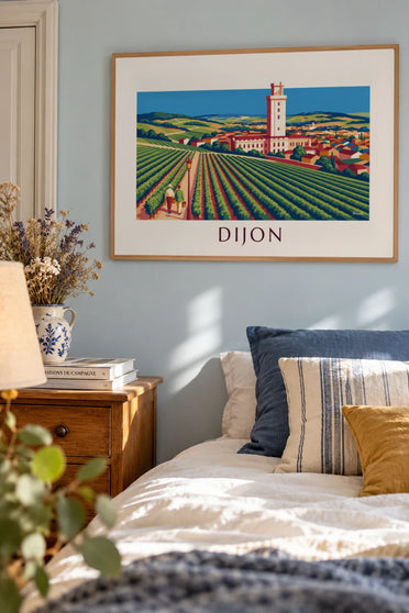 Affiche vignobles et palais des Ducs de Dijon en Bourgogne : encadrée au mur