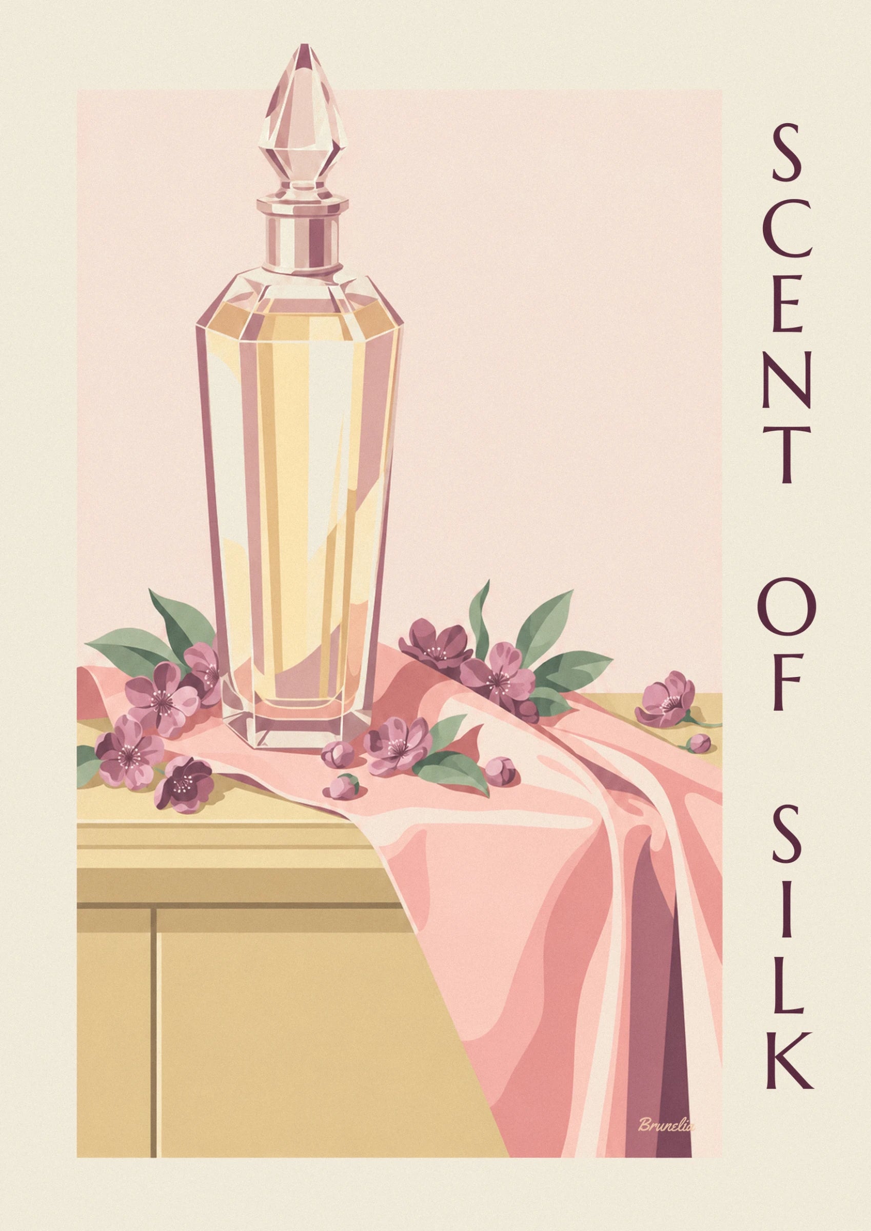 The cut-glass stopper and neck of the crystal bottle, with pink and golden reflections