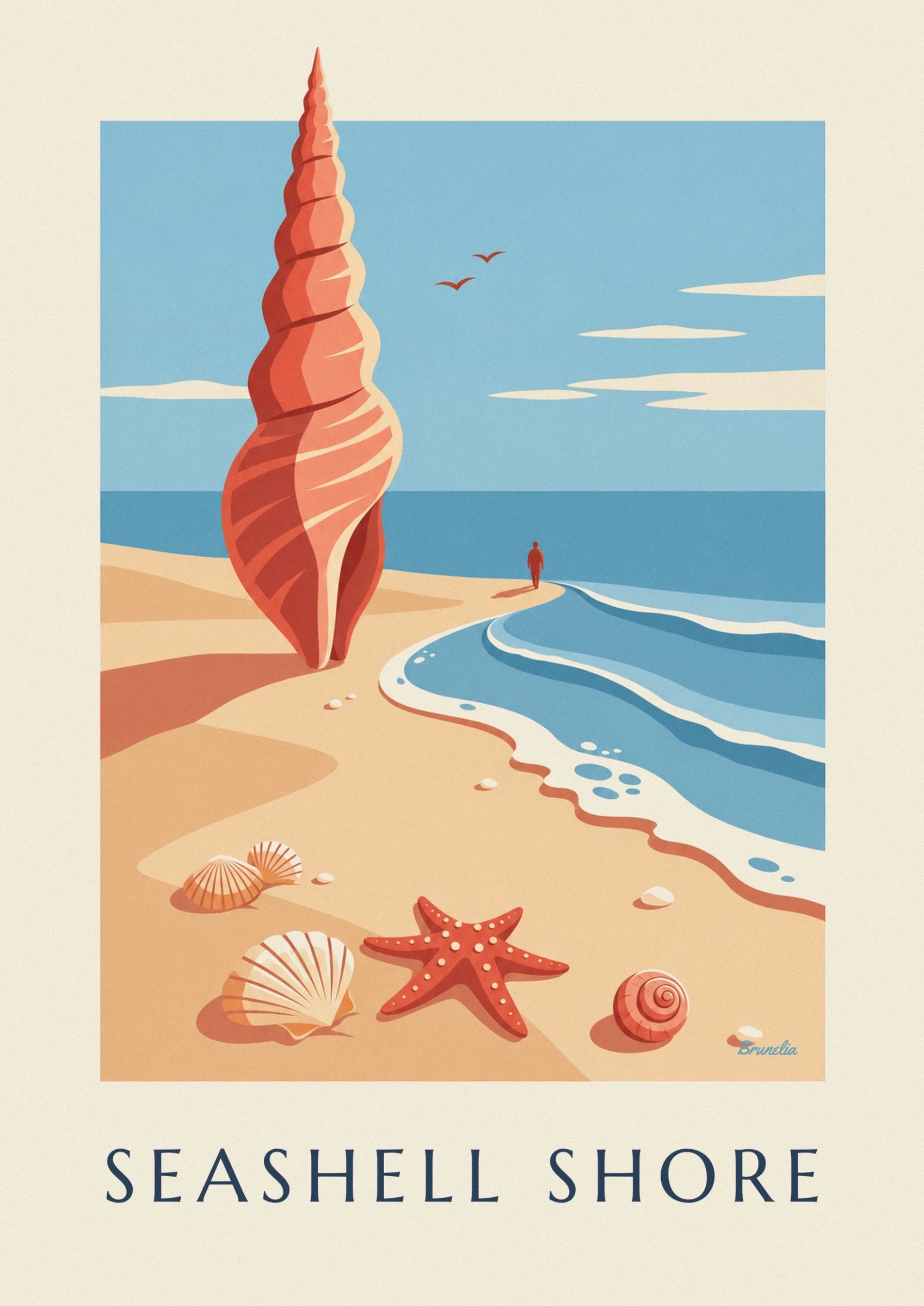 Une étoile de mer rouge orangé aux points crème sur le sable doré