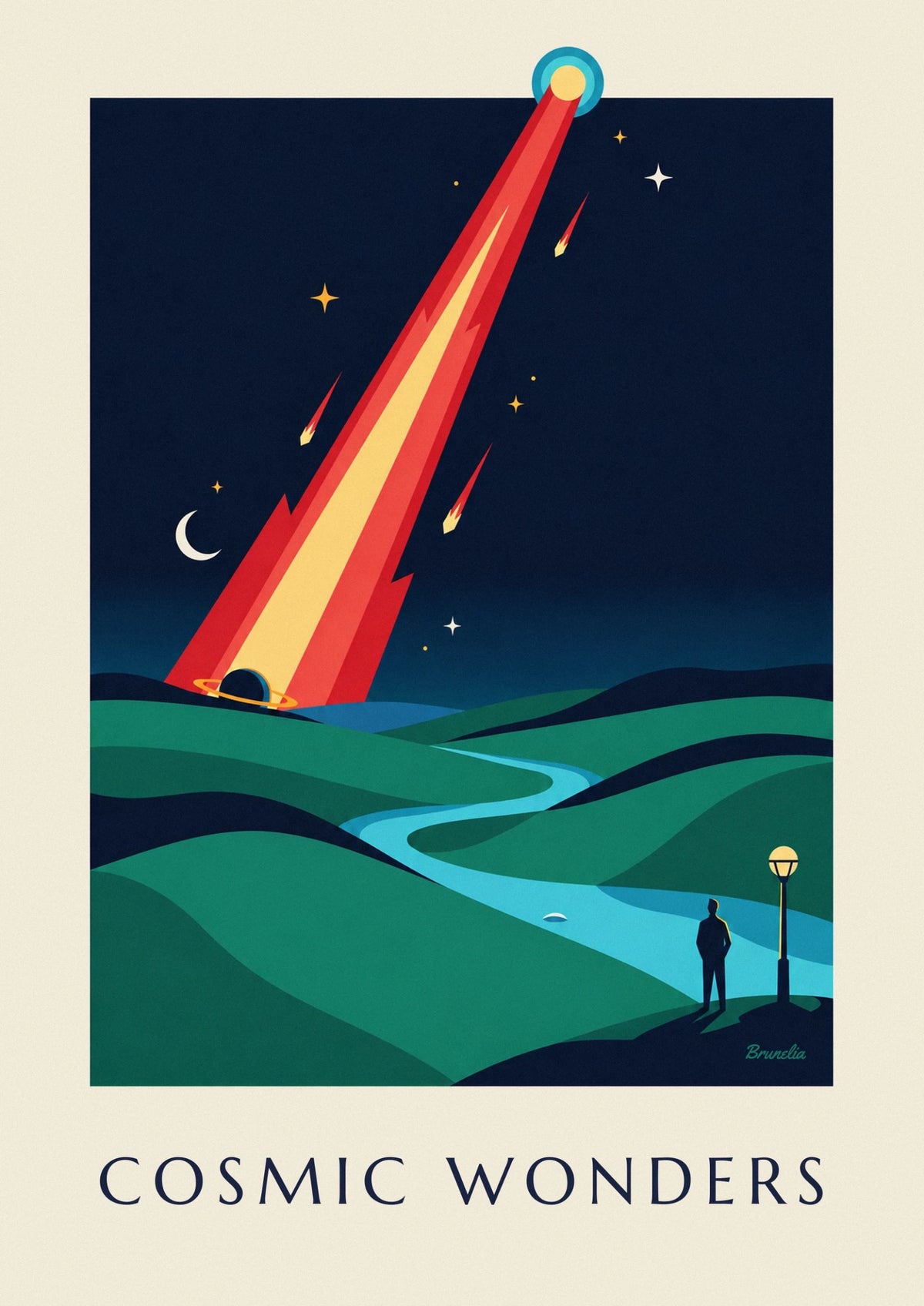 Affiche comète et météorites dans le cosmos