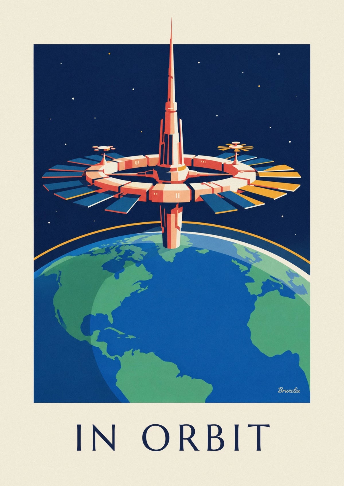 Affiche station spatiale en orbite autour de la Terre