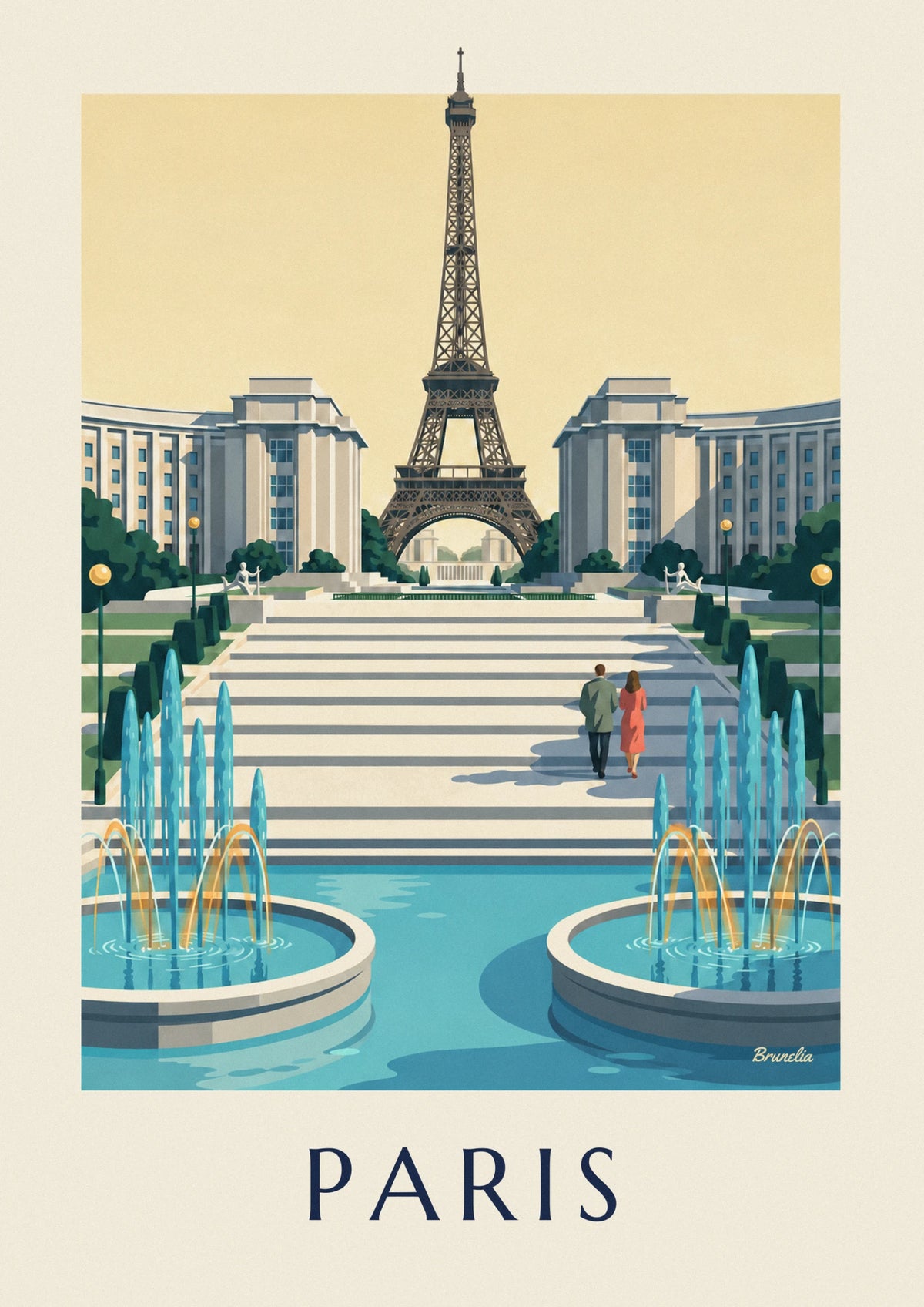 Affiche palais de Chaillot et fontaines du Trocadéro à Paris