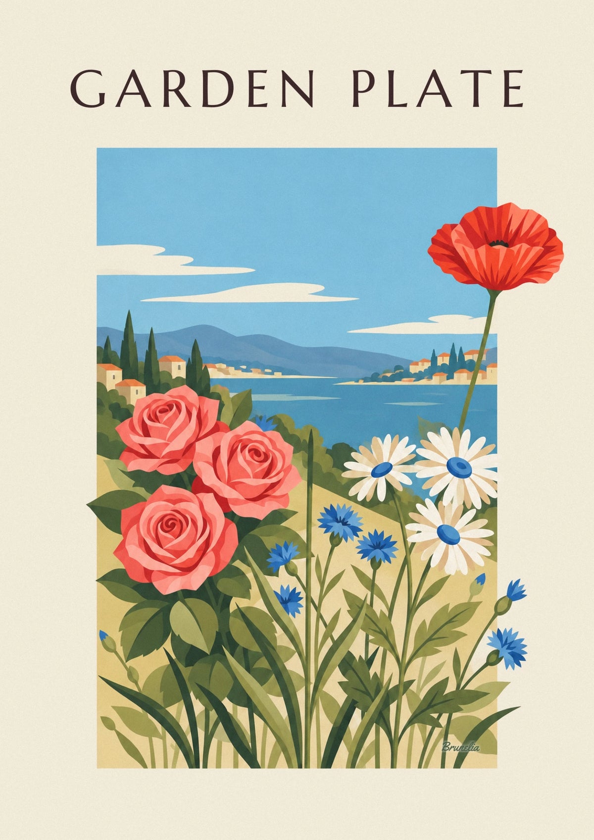 Affiche planche botanique de fleurs du jardin