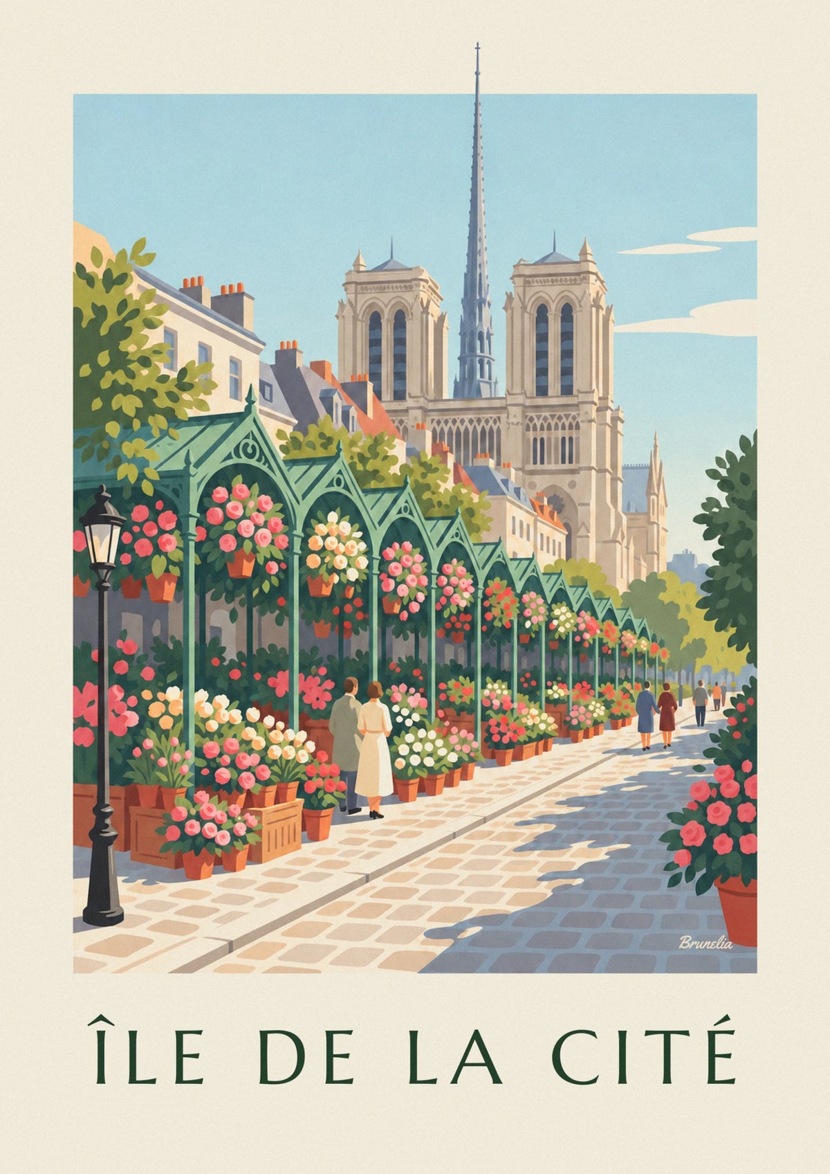 Affiche marché aux fleurs de l'île de la Cité et Notre-Dame