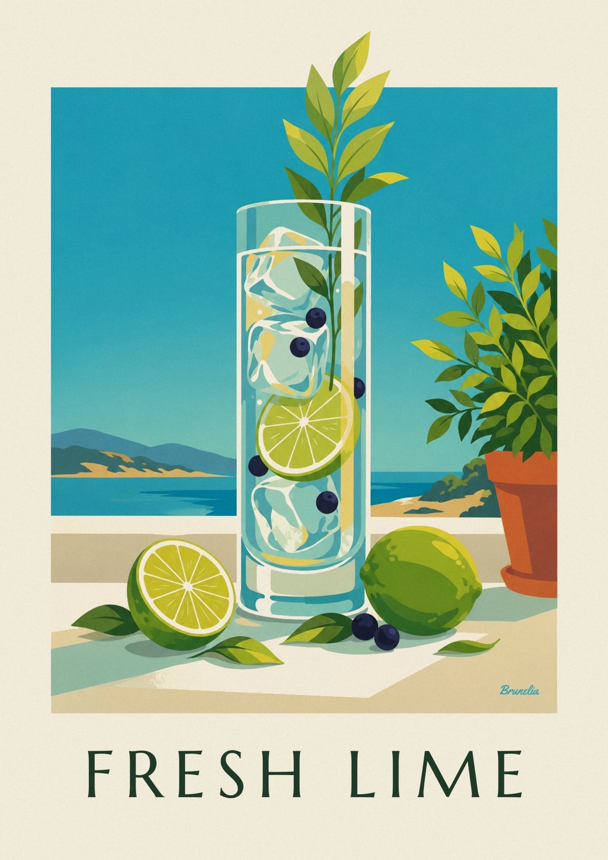 Affiche gin tonic au citron vert et baies de genièvre