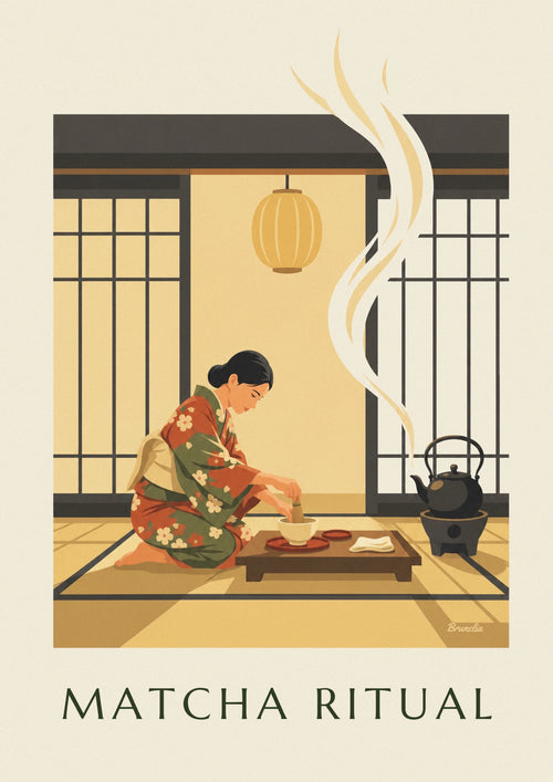 Poster of a tea ceremony and matcha bowl in Japan: the full poster
