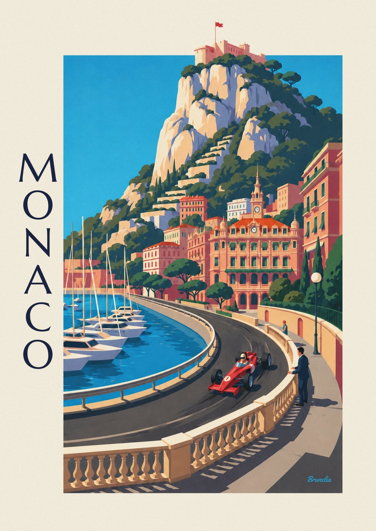 Affiche voiture de course du Grand Prix de Monaco sur le port