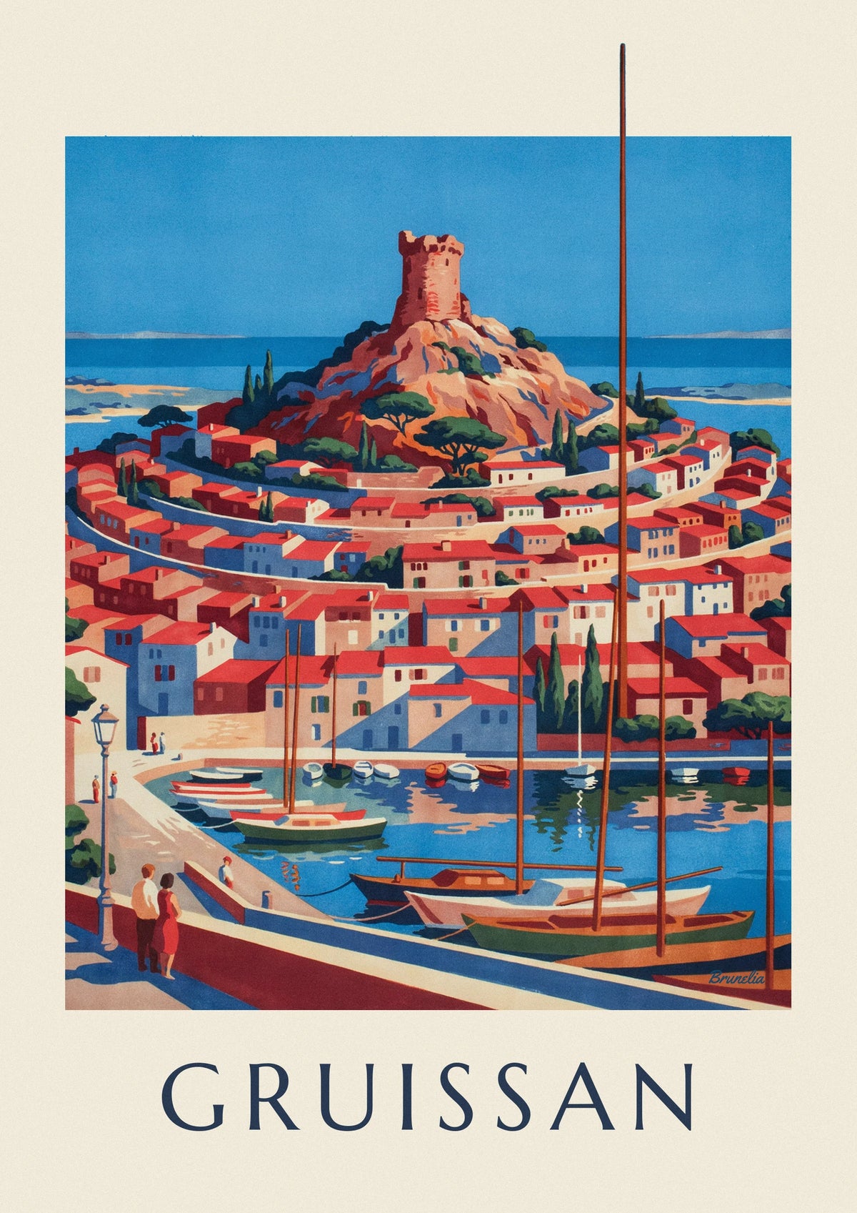 Poster Tour Barberousse in Gruissan boven de daken en de haven