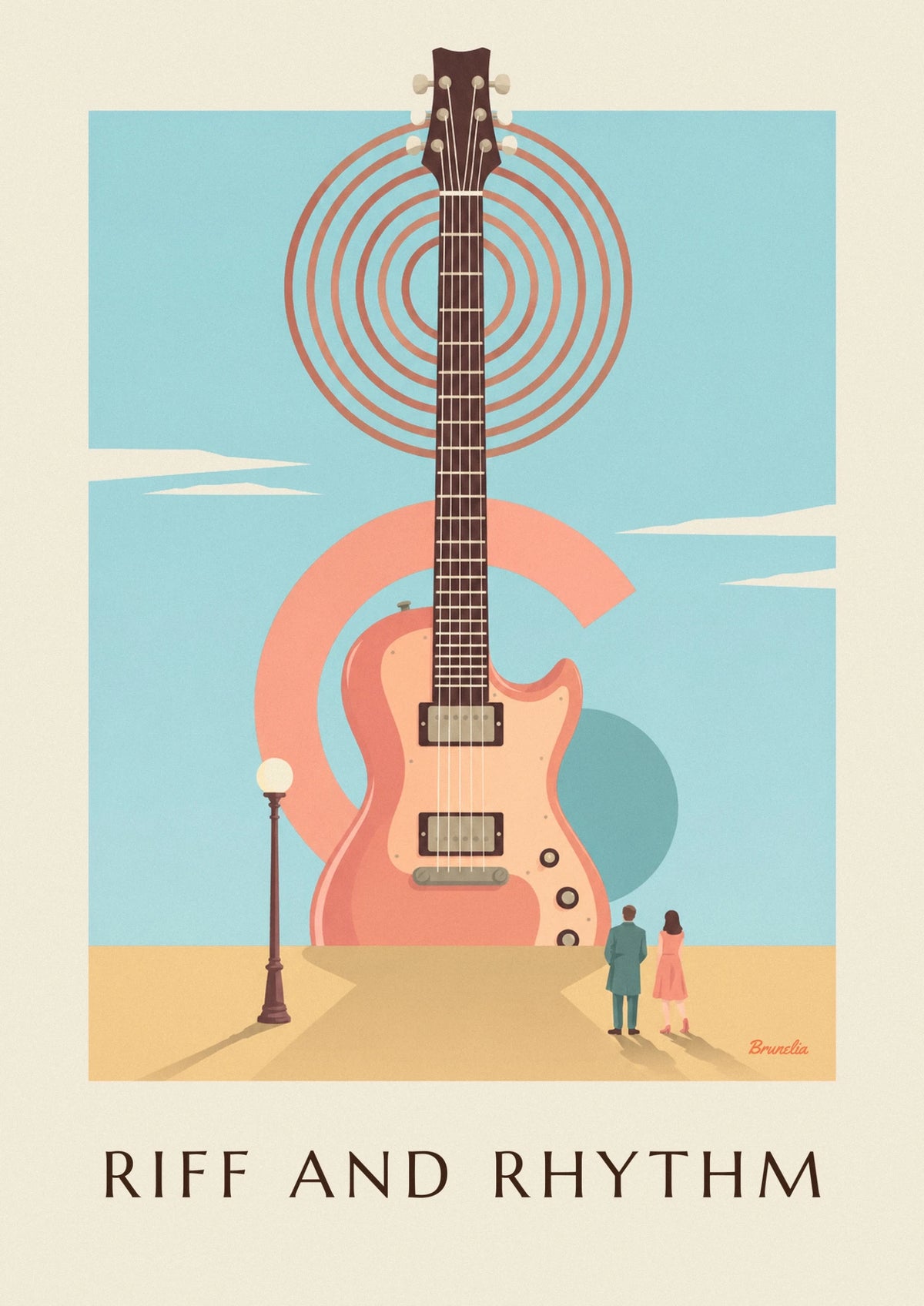 Affiche guitare électrique et formes géométriques