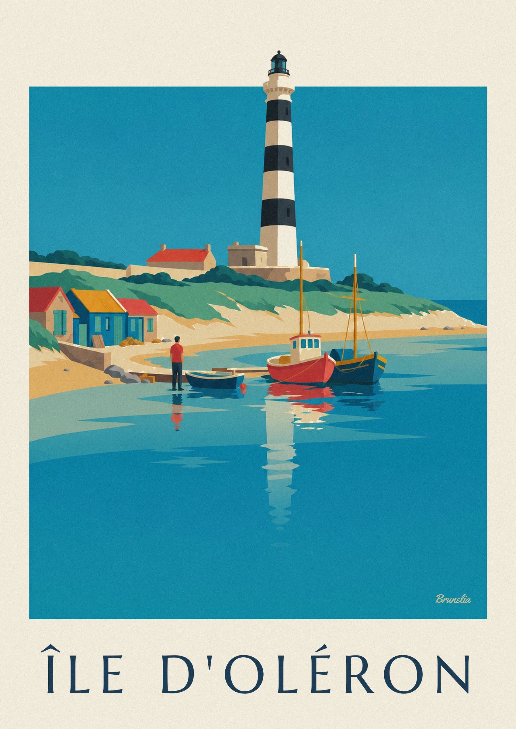 Poster Île d'Oléron, bunte Häuser am Meer: Detail in Nahaufnahme