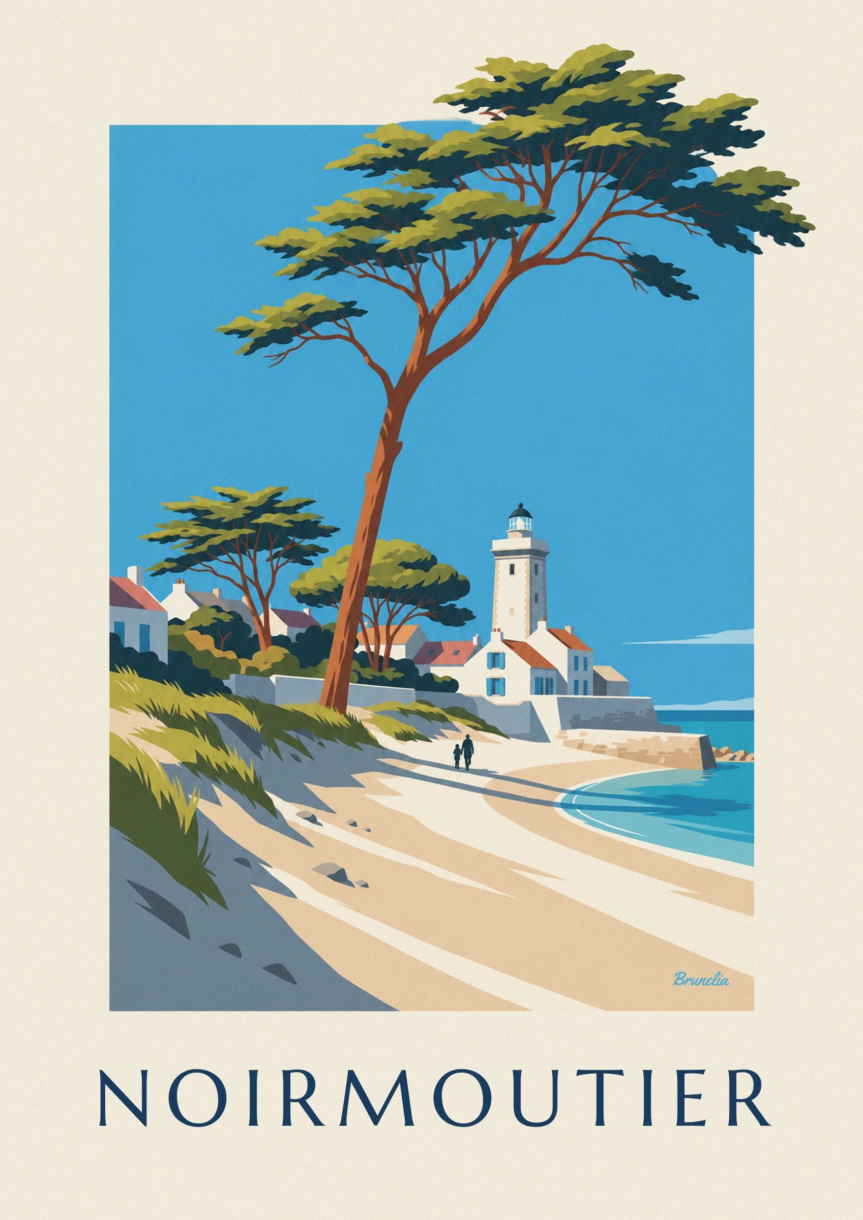Affiche phare et maisons blanches de Noirmoutier : détail en gros plan