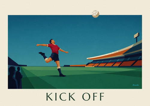 Poster of a soccer player kicking the ball in a stadium: the full poster