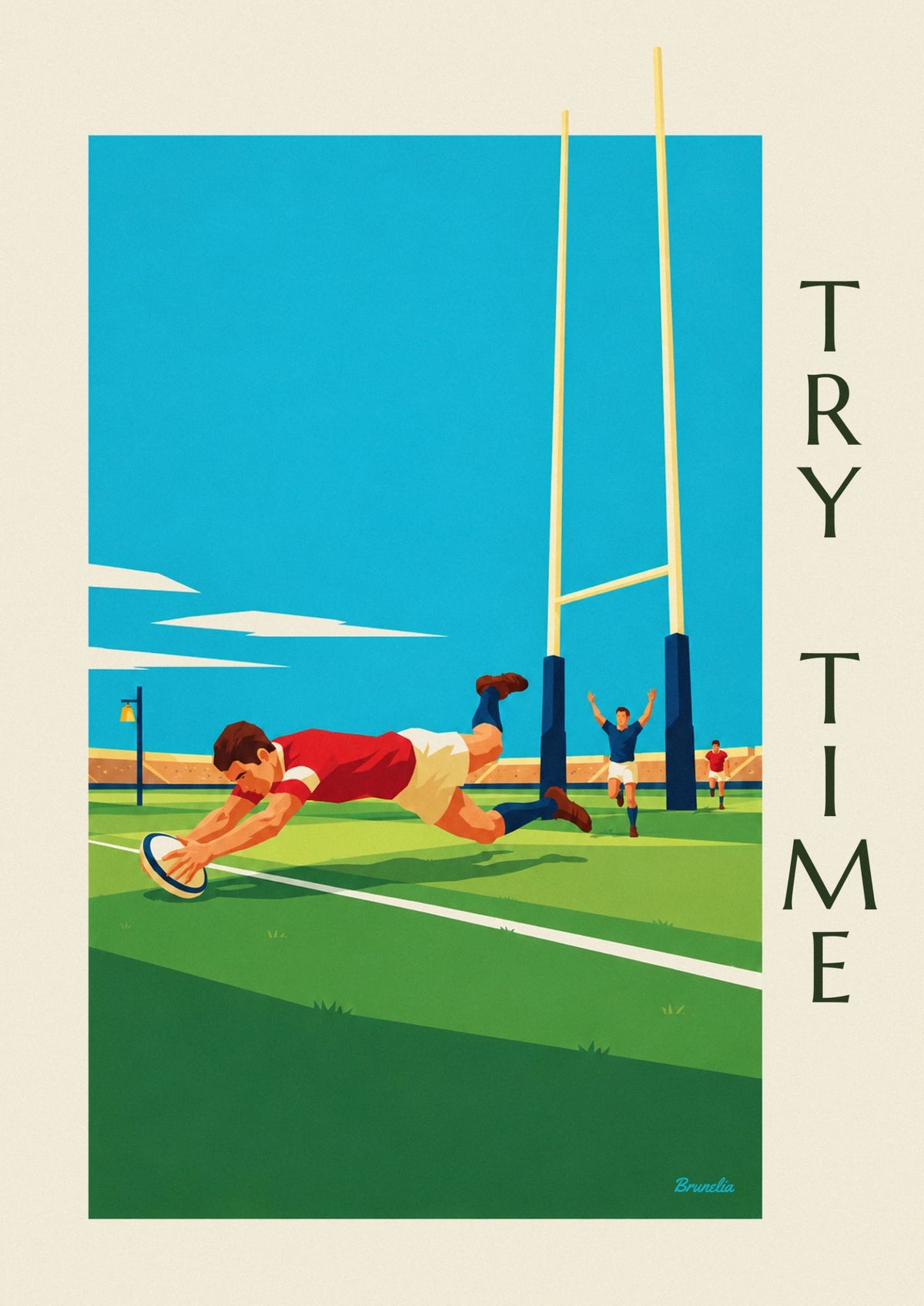 Rugby player scoring a diving try poster