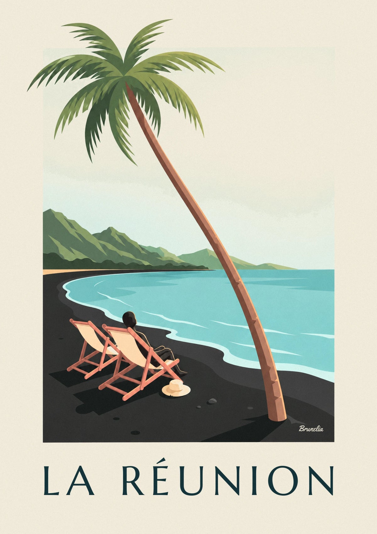 Deckchairs facing the sea on Réunion Island poster
