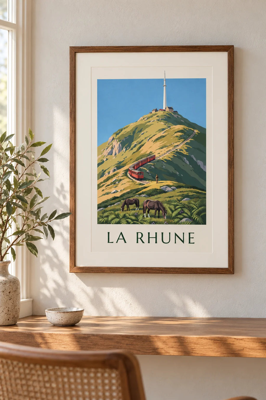 Poster tandradtreintje van La Rhune in het Baskenland: klein formaat A4 ingelijst