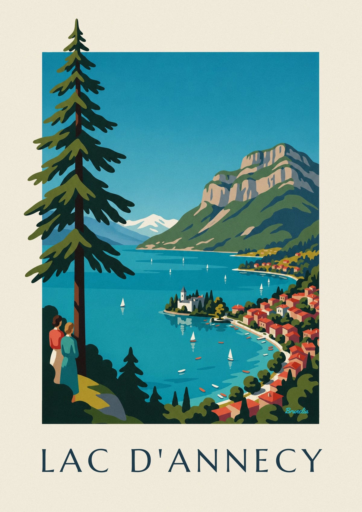 Poster Annecy-See in den Alpen, Segelboote und La Tournette