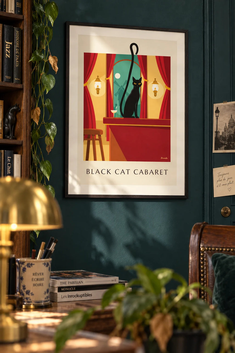 Poster Kabarett Le Chat Noir und sein schwarzer Kater in Montmartre: gerahmt an der Wand