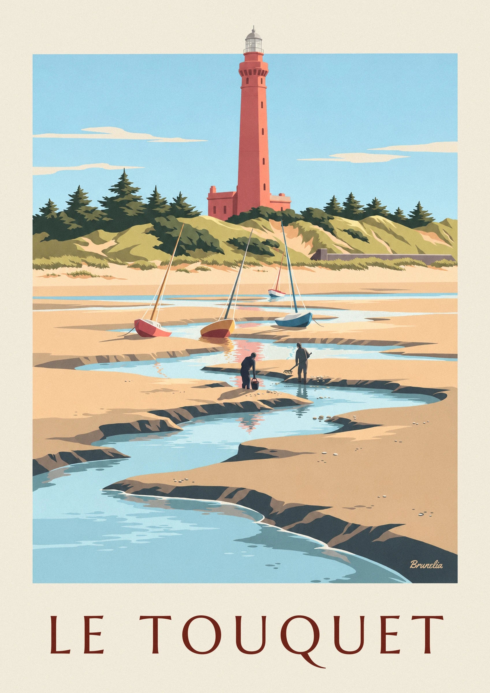 Le phare rouge du Touquet et sa lanterne vitrée au-dessus des buissons