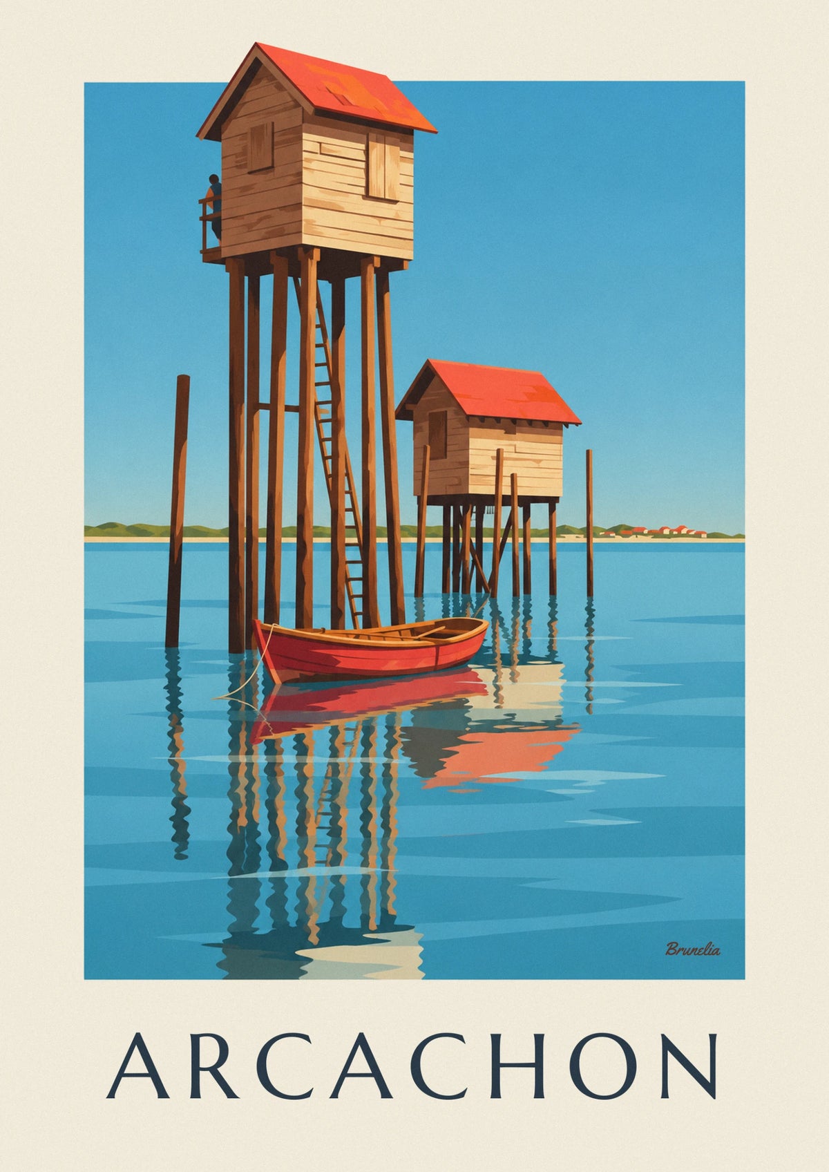 Affiche cabanes tchanquées sur pilotis dans le bassin d'Arcachon