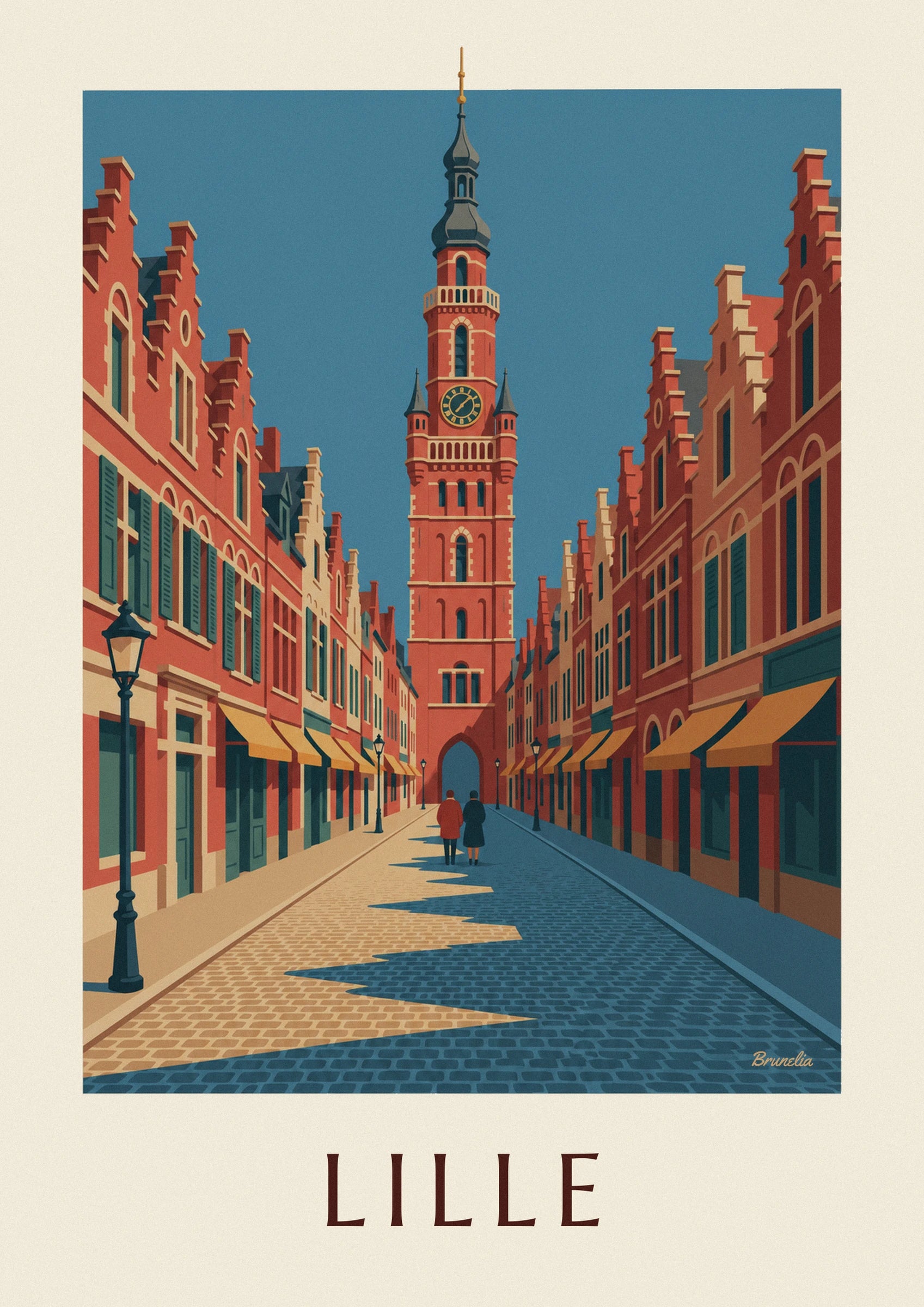 Poster Kopfsteinpflastergasse und flämische Fassaden im Vieux-Lille: Detail in Nahaufnahme