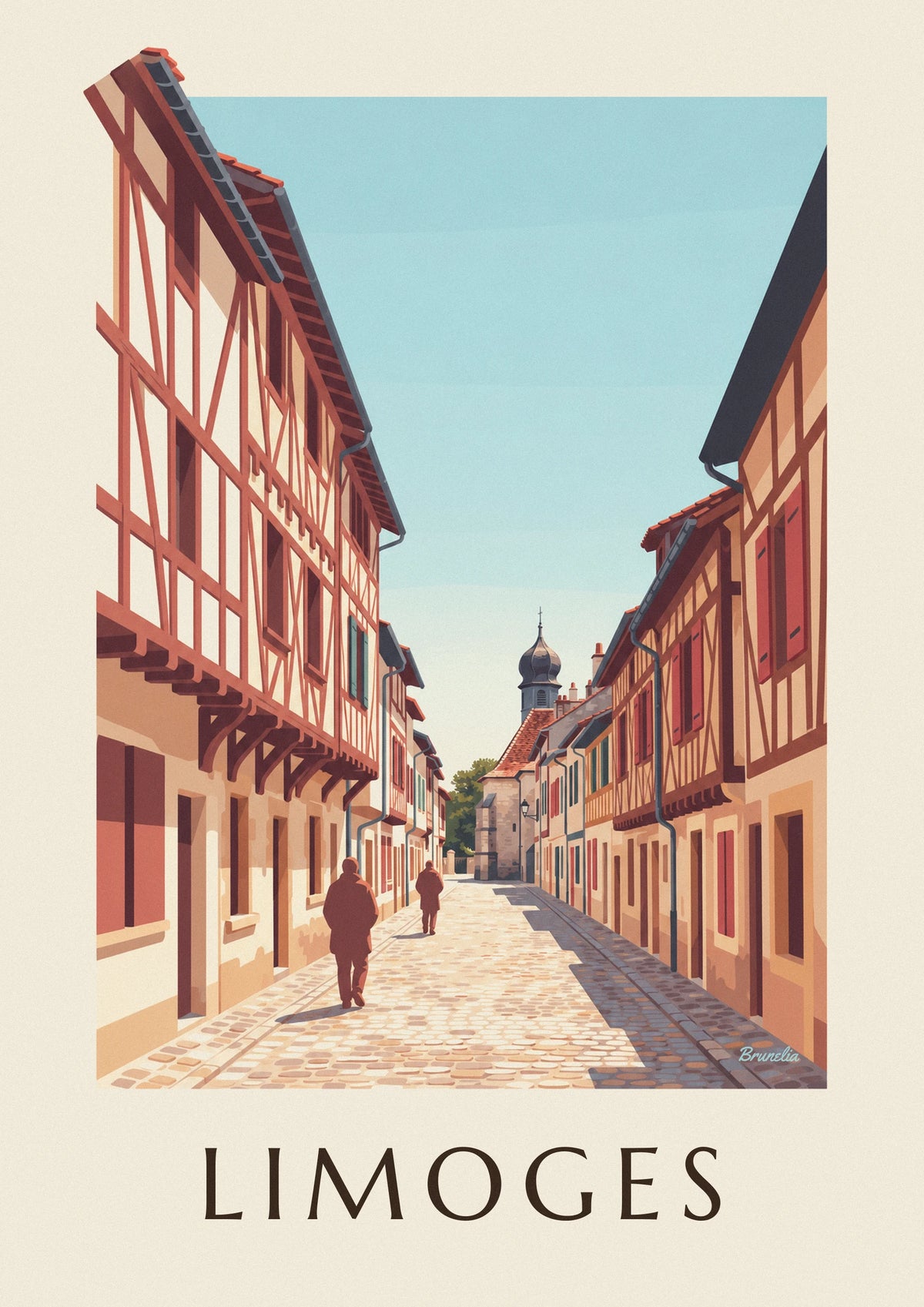 Boucherie district street and Saint-Aurélien chapel in Limoges poster