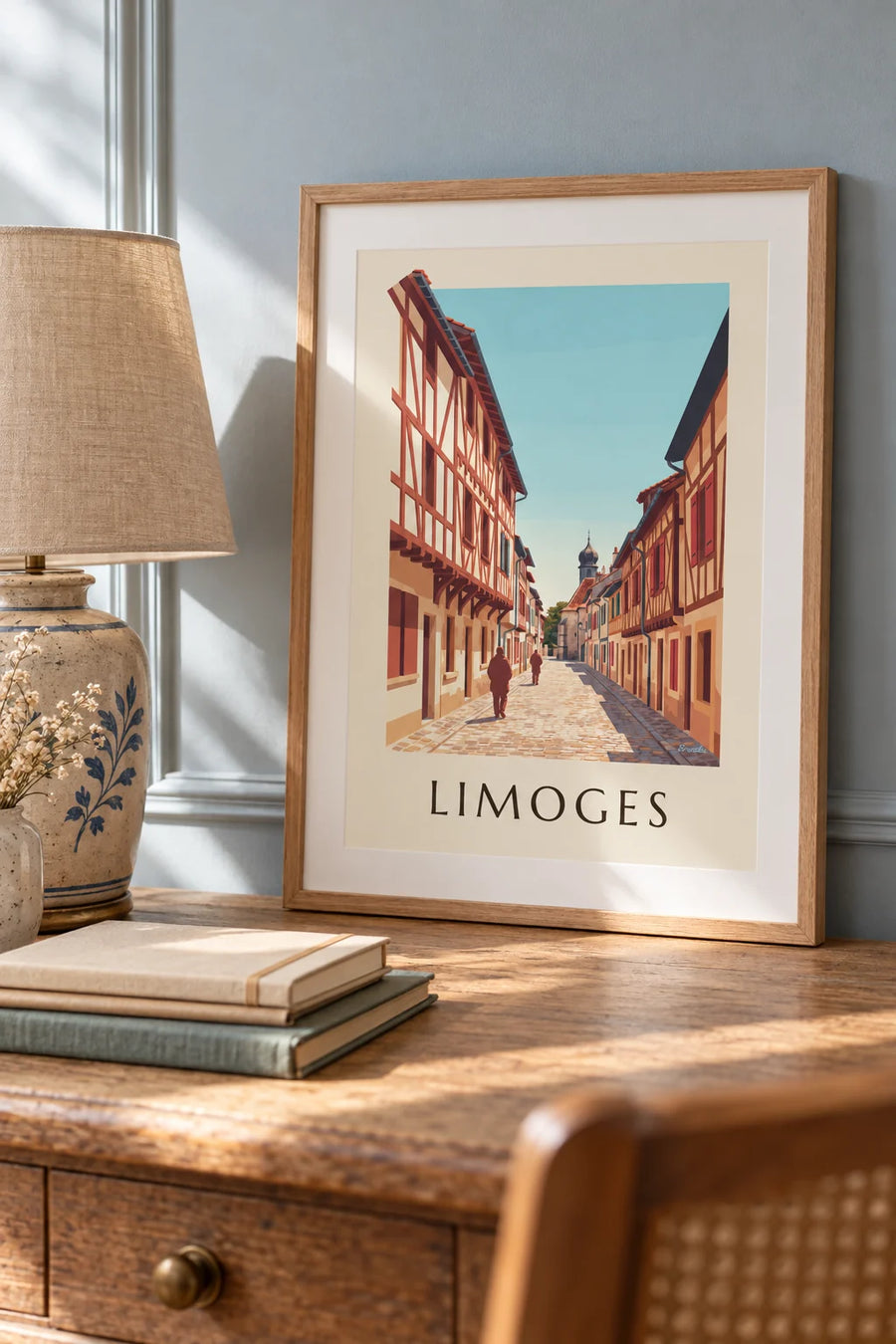 Affiche rue de la Boucherie et chapelle Saint-Aurélien à Limoges : petit format A4 encadré