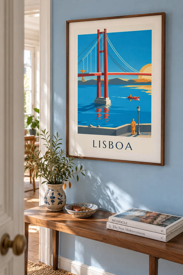 Poster of the 25 de Abril Bridge over the Tagus in Lisbon: framed on the wall
