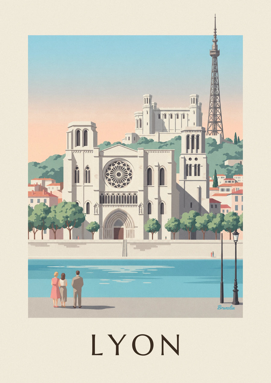 Affiche cathédrale Saint-Jean et quais de Saône à Lyon
