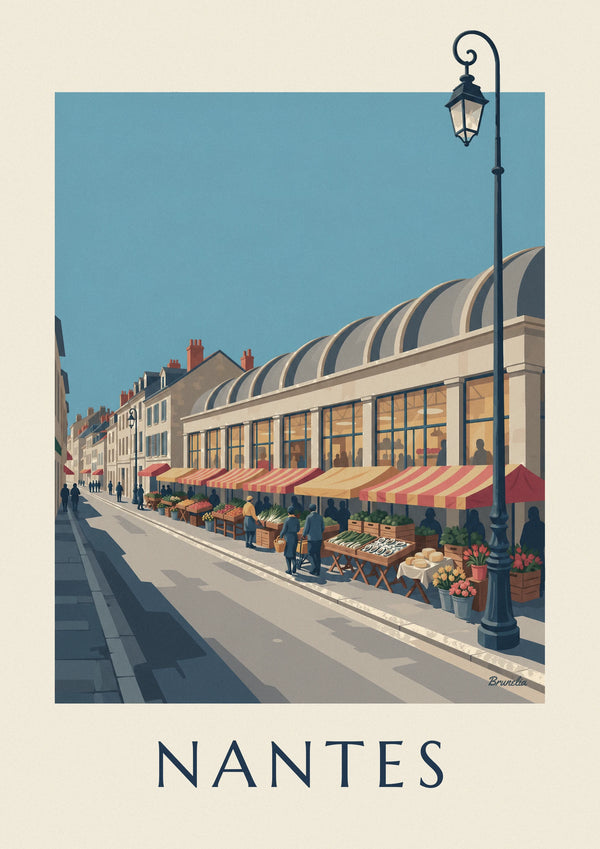 Poster Markt von Talensac in Nantes an einem Sonntagmorgen