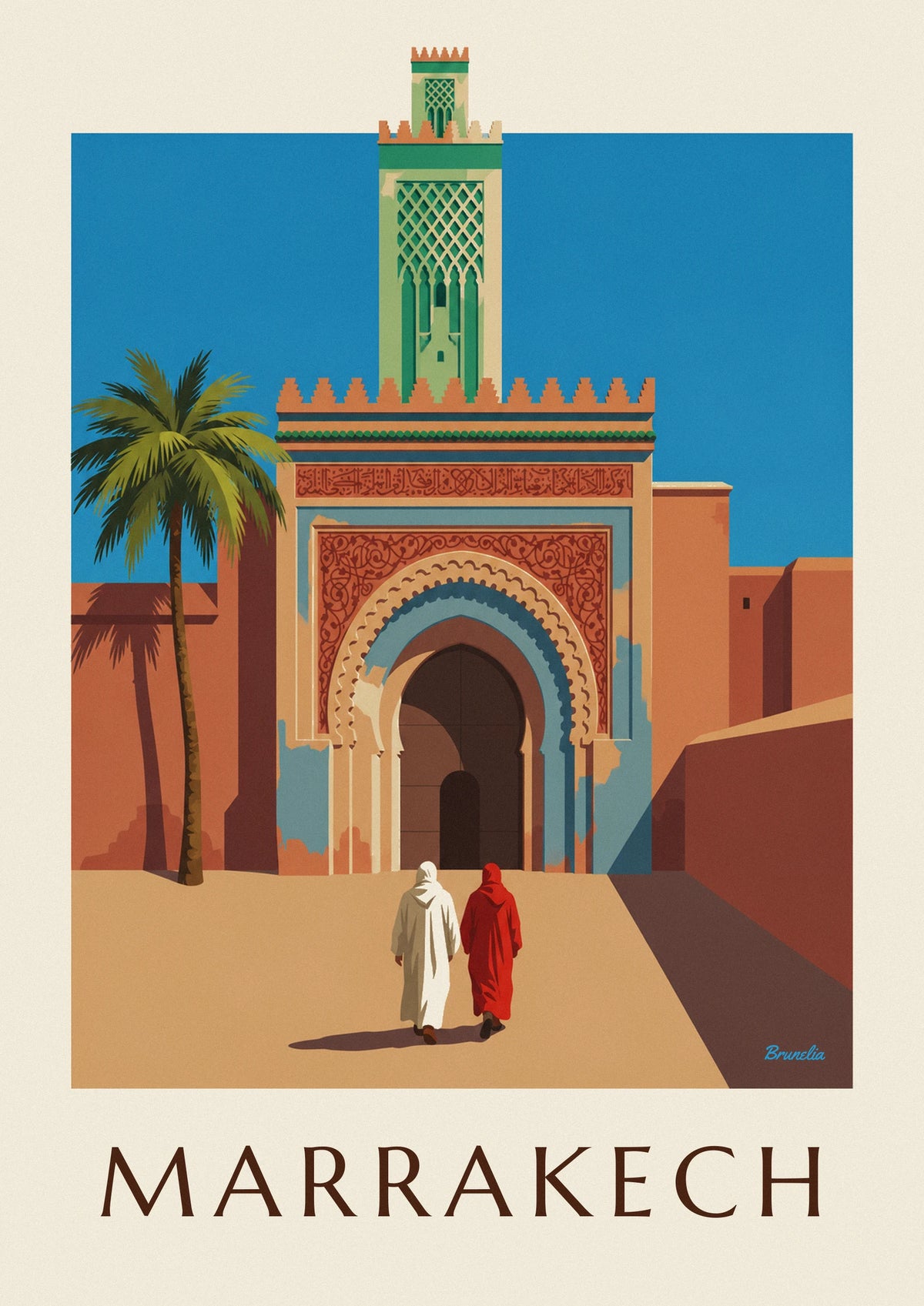 Poster Bab Agnaou und Minarett in Marrakesch