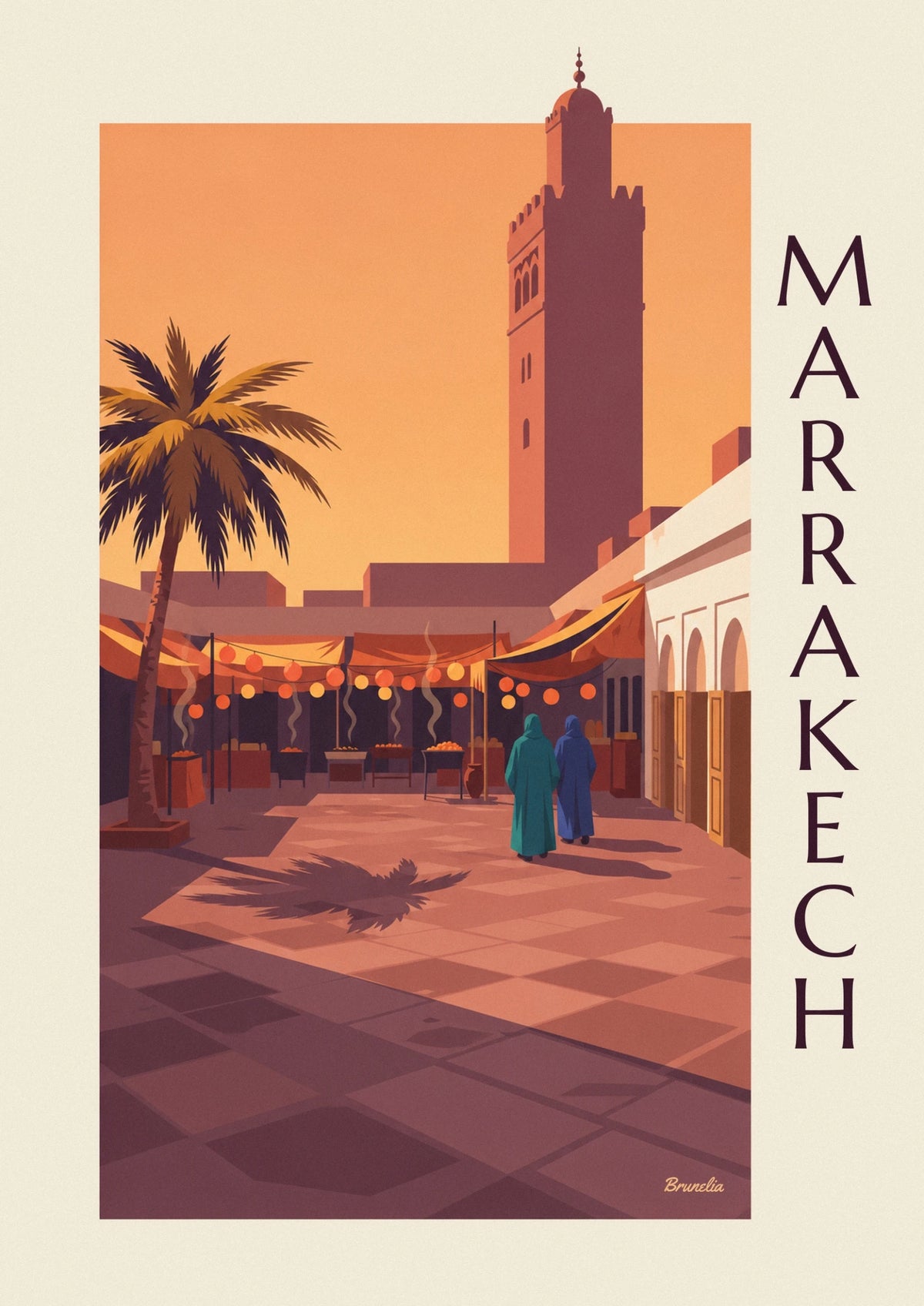 Affiche place Jemaa el-Fna à Marrakech au crépuscule