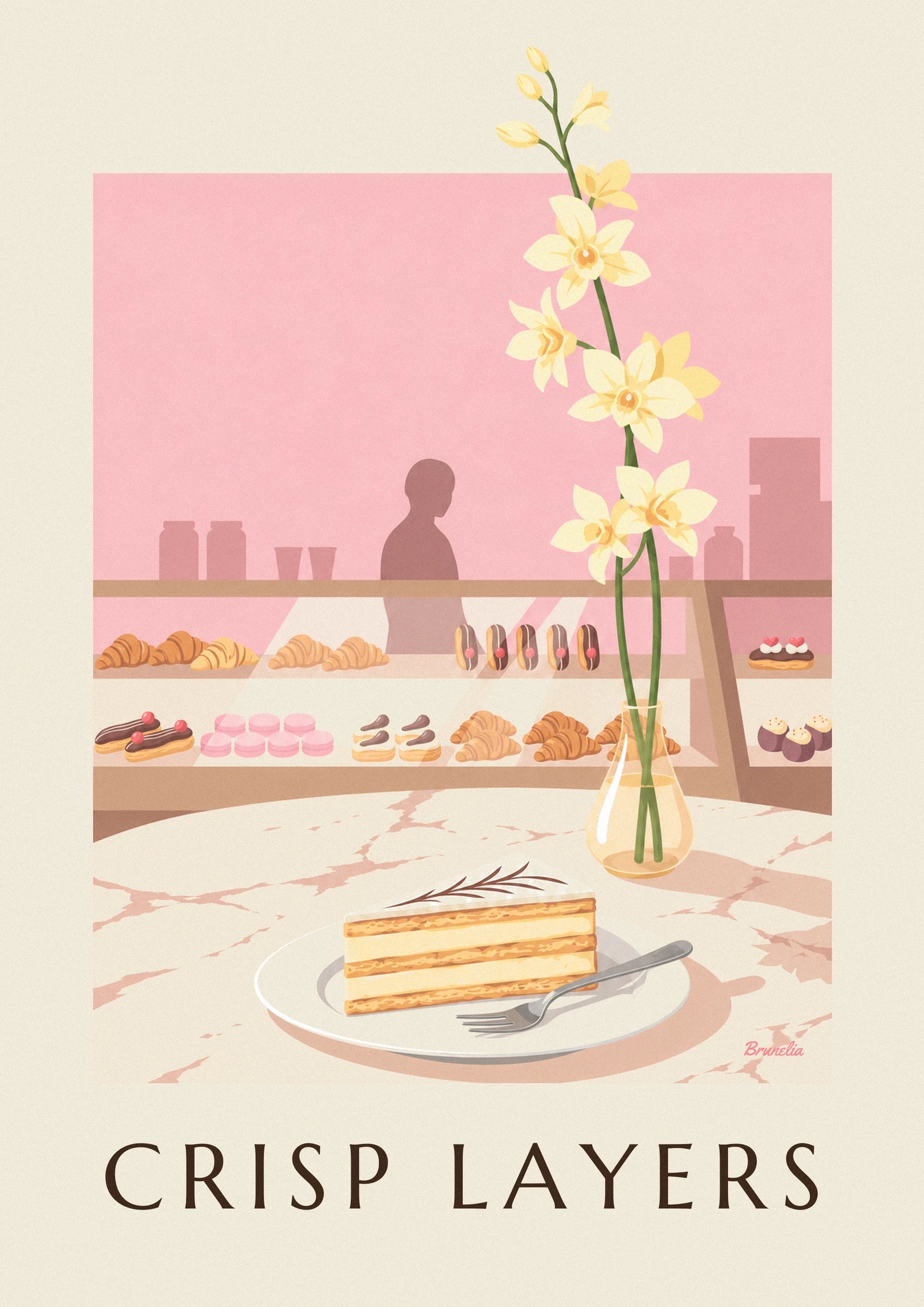 Affiche part de millefeuille à la vanille en pâtisserie : détail en gros plan